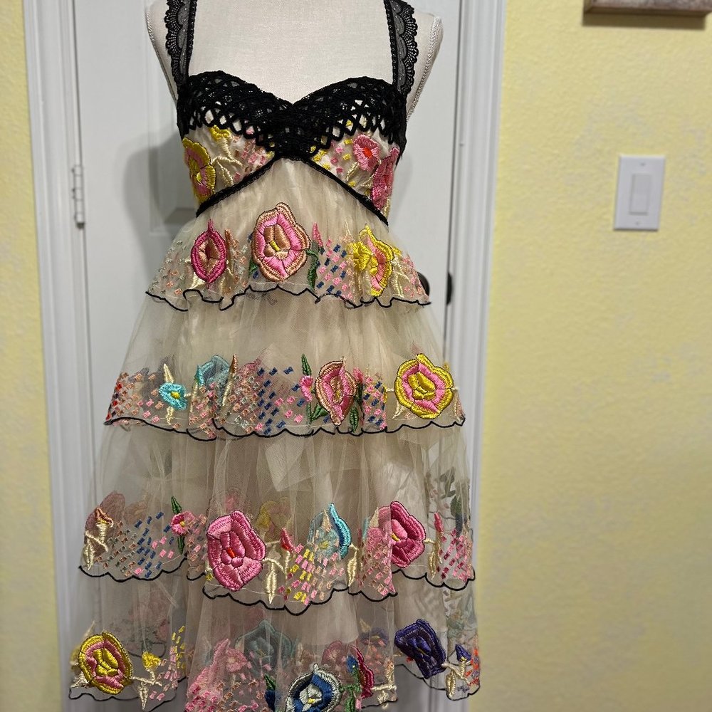 Free People Rambling Rose Embroidered Mini Dress